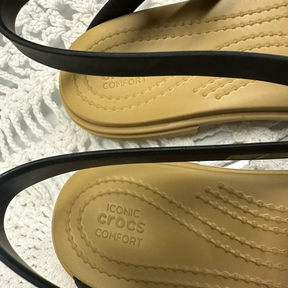 CROCS Black and Tan Strappy Sandals - Picture 2 of 5